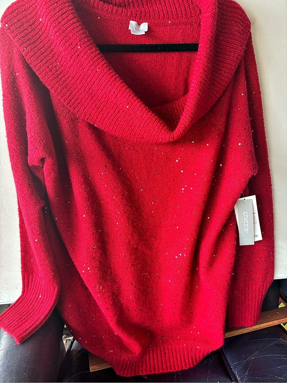 Chico's Scattered Sequin Pullover Sweater Red Size 2 NWT